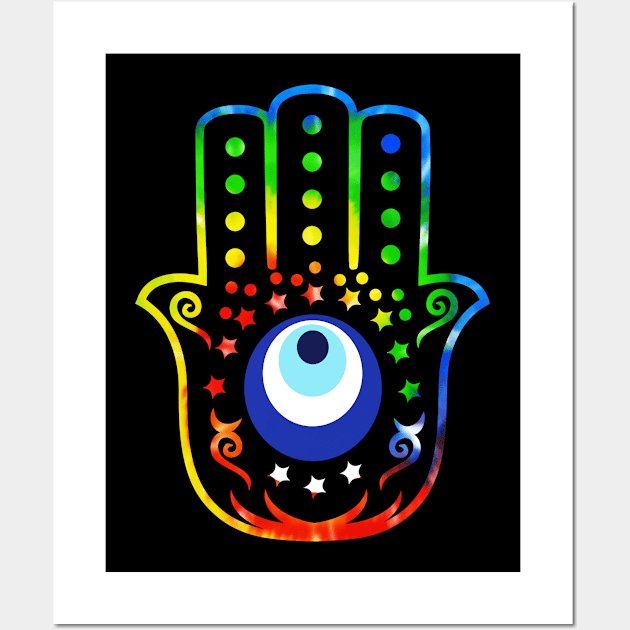 Hand of Hamsa Tie Dye Evil Eye Wall Art by livania